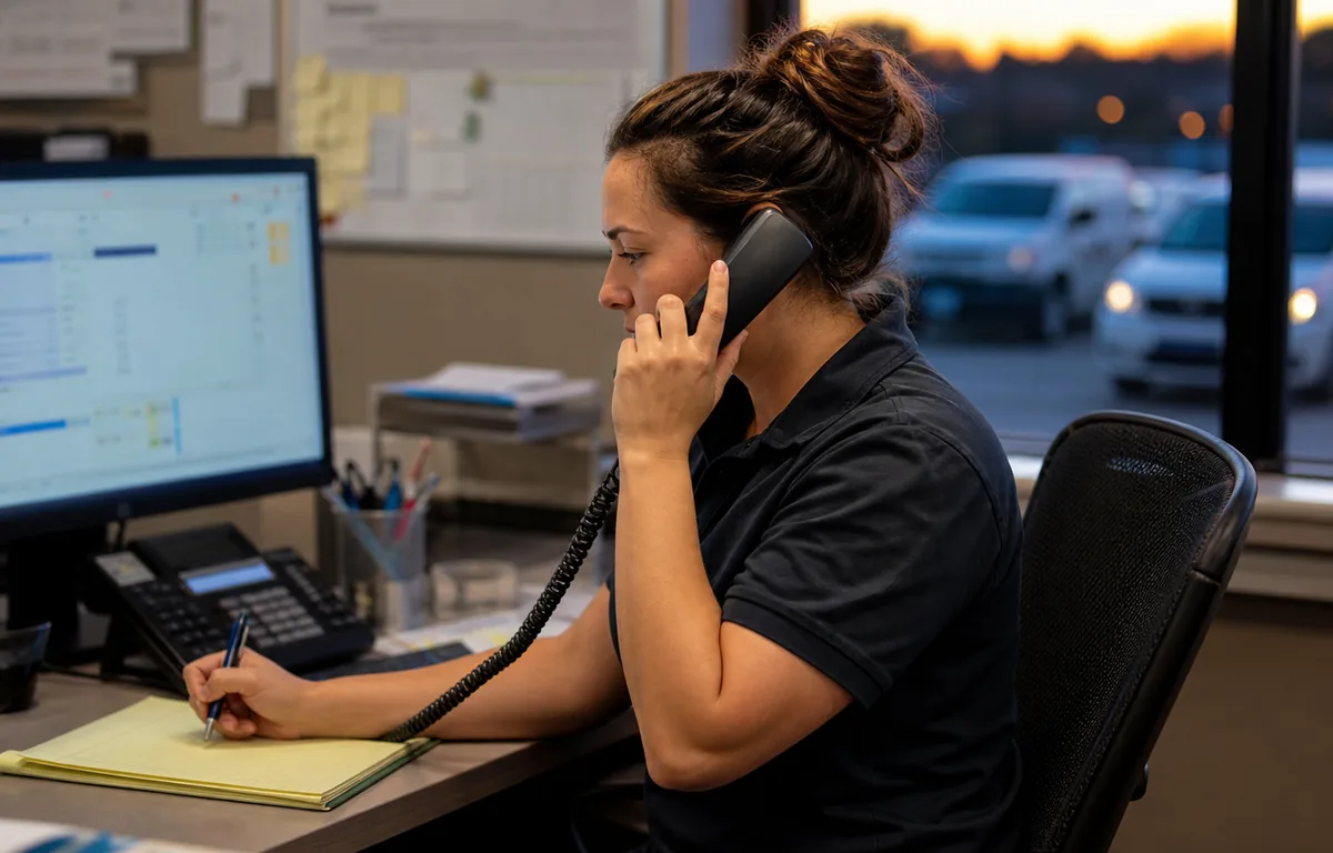A home-service dispatcher recovering an important missed customer call.