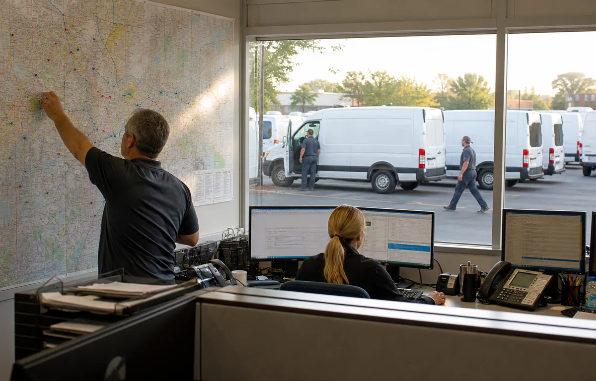 A dispatcher reviewing an efficient route for several home-service visits.