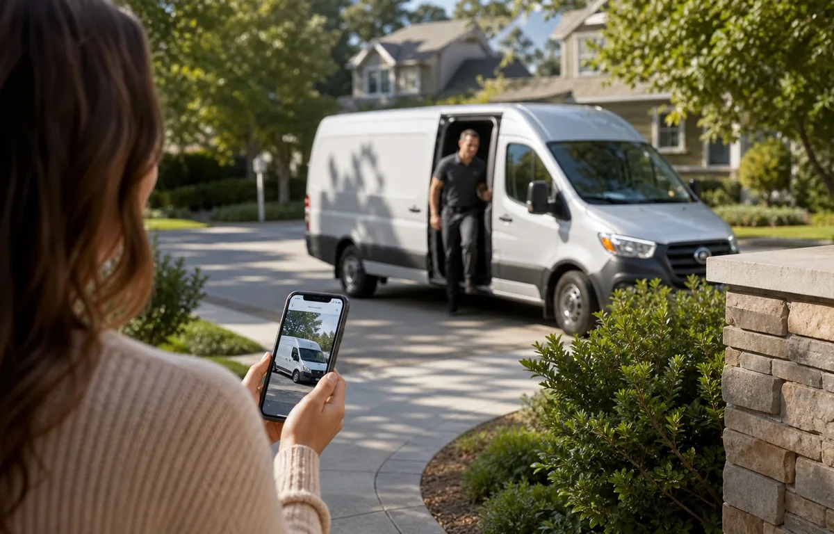 A homeowner receiving a professional technician arrival update.