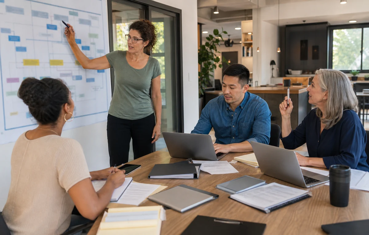 Real-estate professionals working with real estate operations tools.