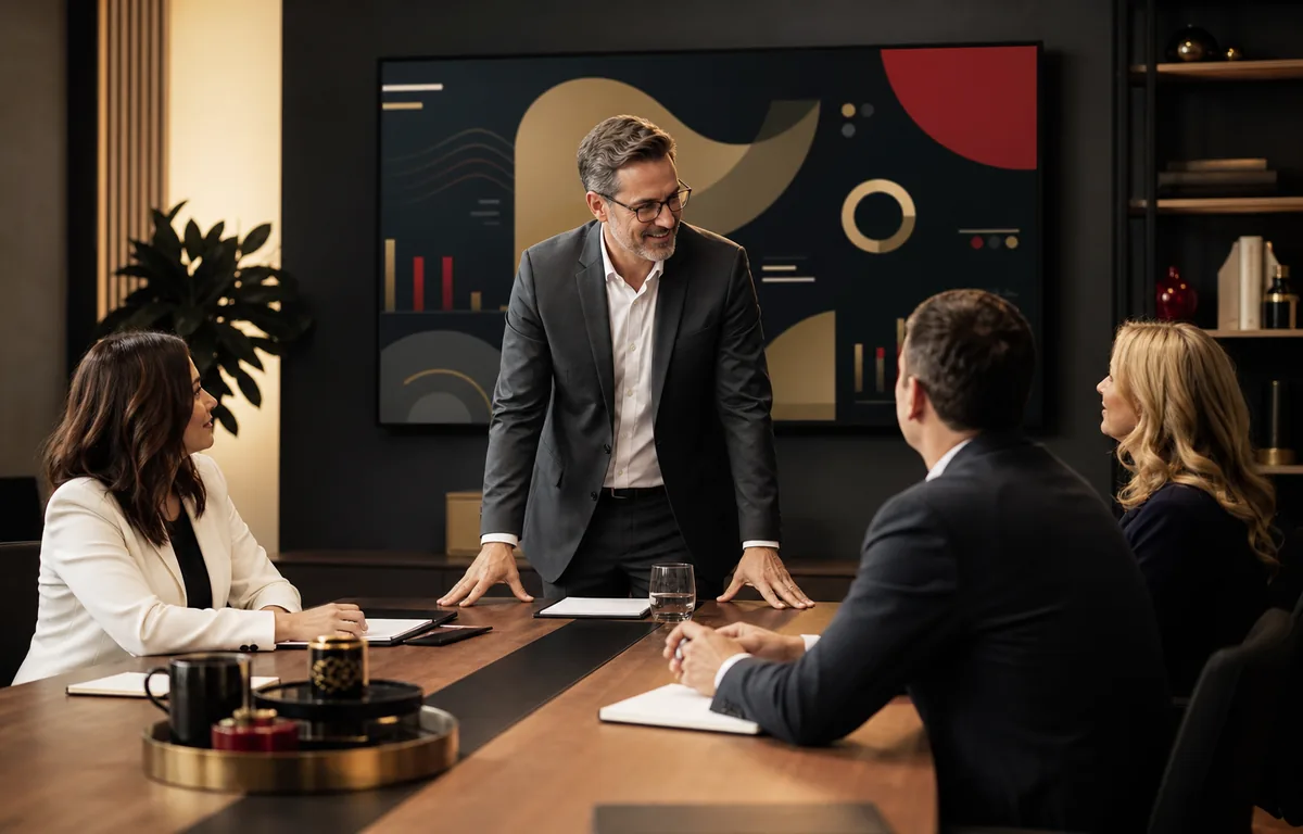 Brokerage leadership reviewing a focused operating brief.