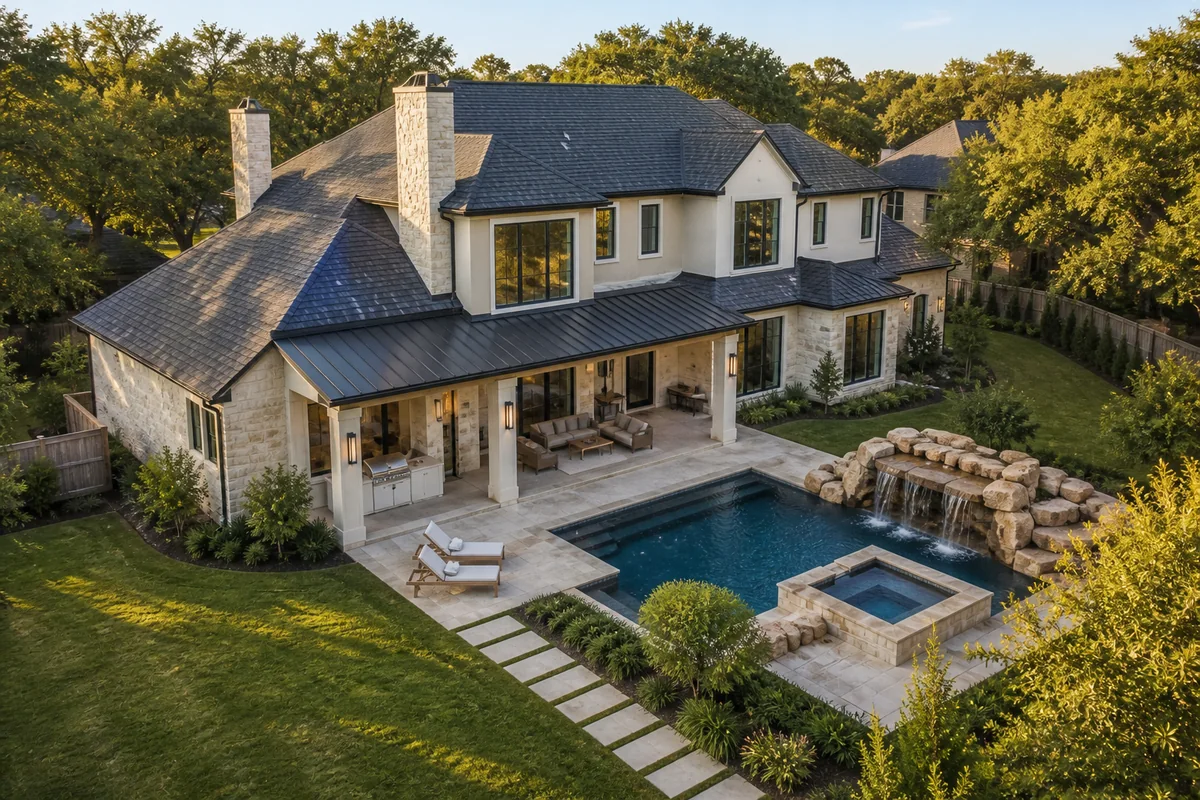 Aerial Rear View photograph from the cohesive sample property shoot.