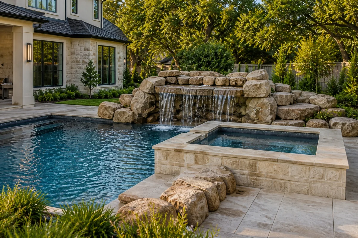 Waterfall And Hot Tub photograph from the cohesive sample property shoot.