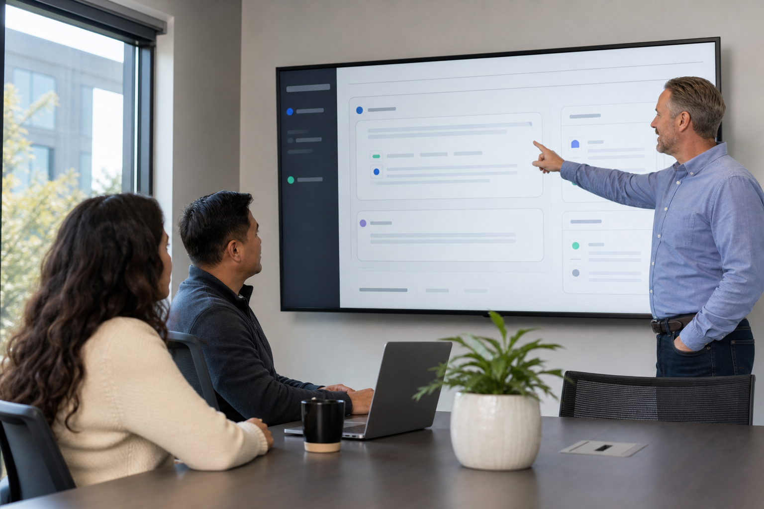 Austin professionals reviewing an approved answer in a governed AI knowledge system