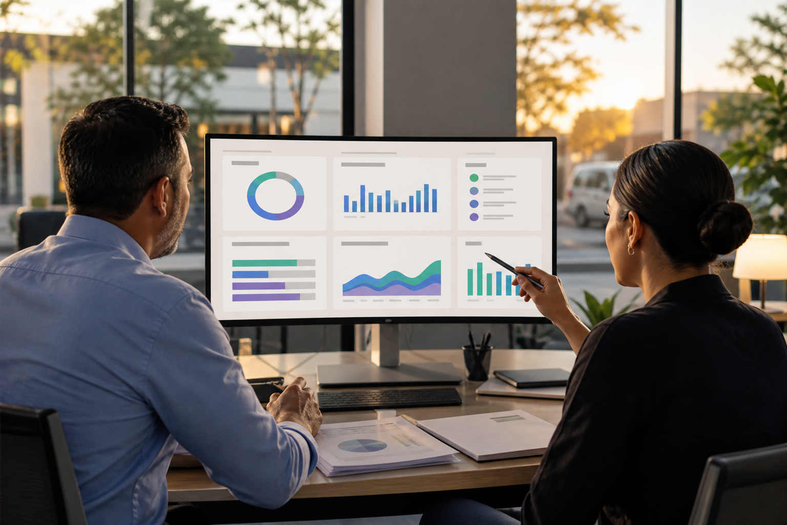 Austin business leaders reviewing AI-supported proposals, work progress, and revenue visibility